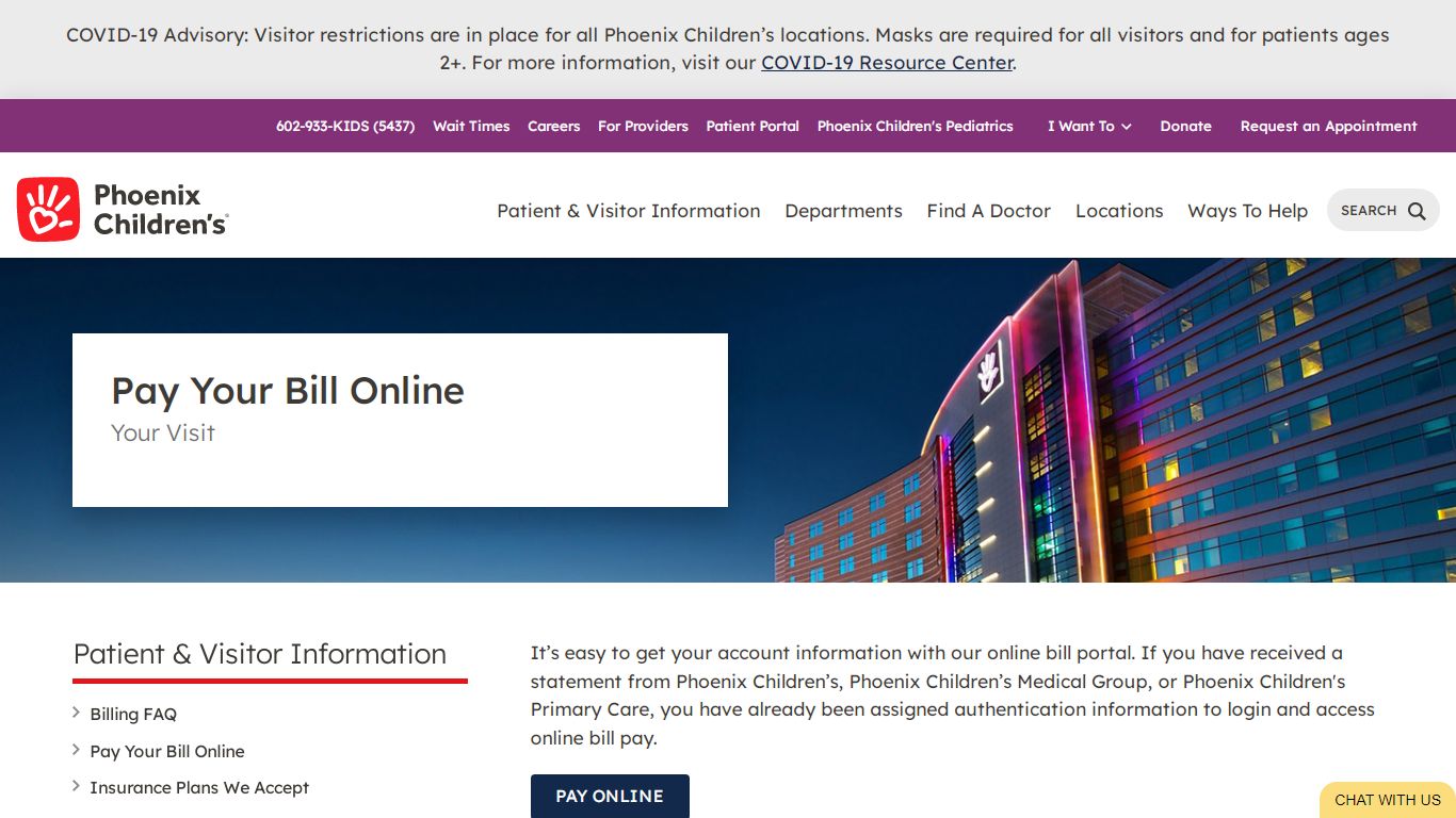 Pay Your Bill Online | Phoenix Children's Hospital